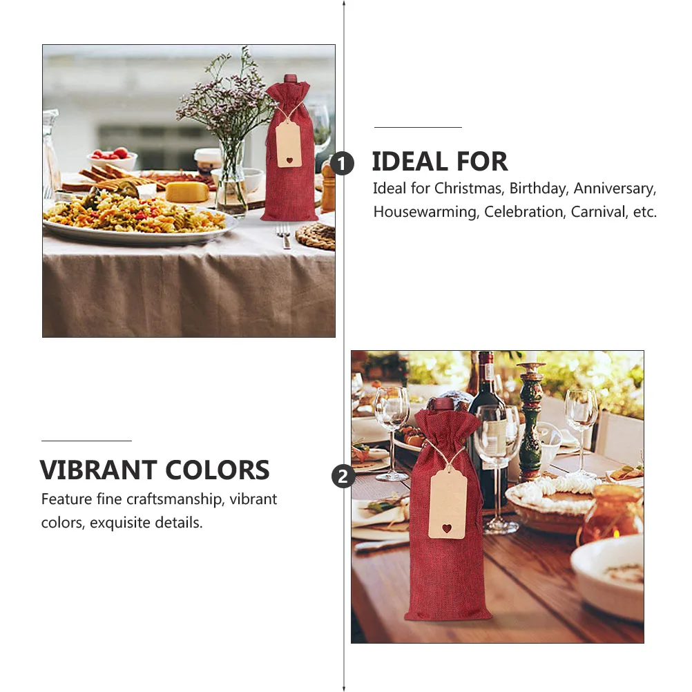 

12 Sets Wine Bags Drawstring Bottle Cover Linen Red Love Decoration Souvenir Bag Wine Cover Set Ideal Christmas Birthday