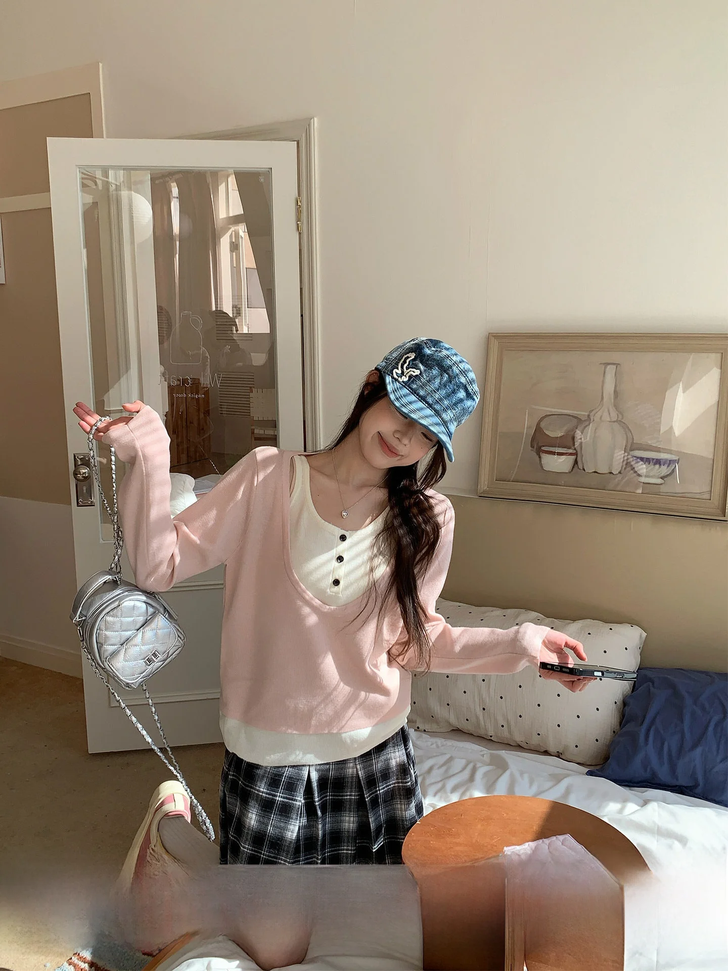 

Soft Pink Knitted Sweater Women's Outerwear Gentle Sle Spring New Arrival Korean Loose Fit Long Sve round Ne Warmth