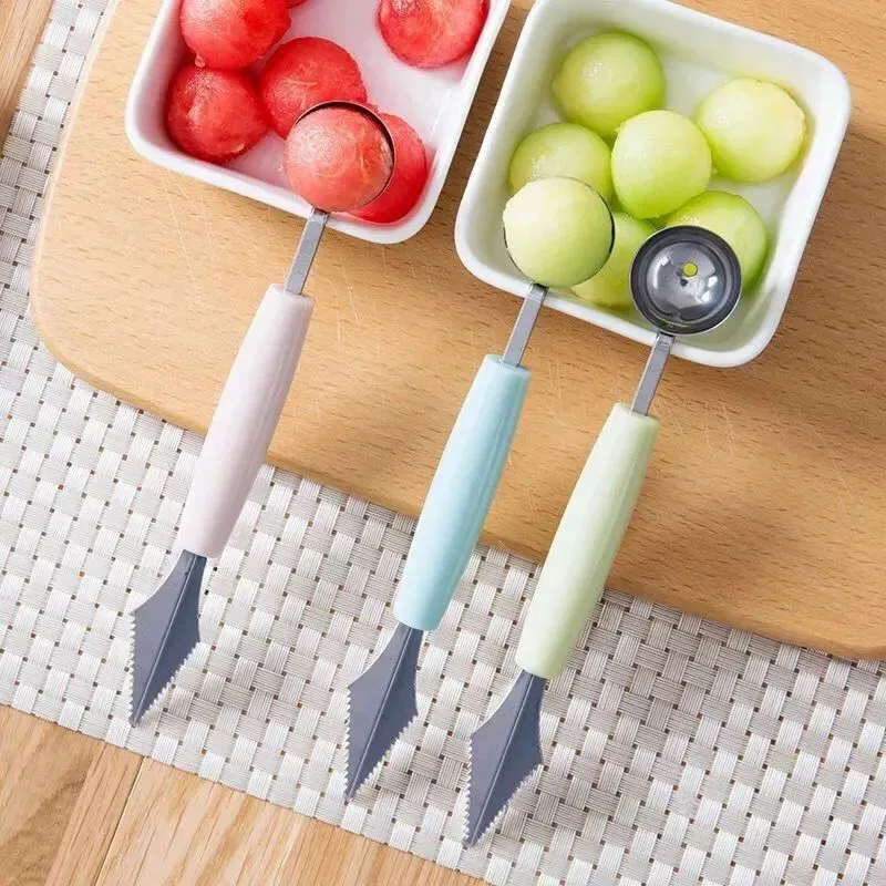 1pc Double-Headed Deluxe Melon Baller Scoop - Premium Stainless Steel Fruit Carving Cutter Knife with Dual-Purpose Cooking Spoon