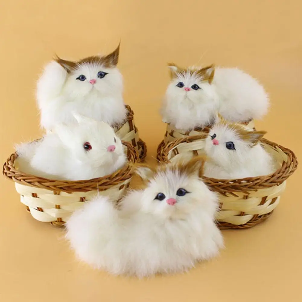 Simulation Plush Animal Toy Cute Mini Bunny Cat With Basket Bedroom Tabletop Car Decorations Children Kids Gifts