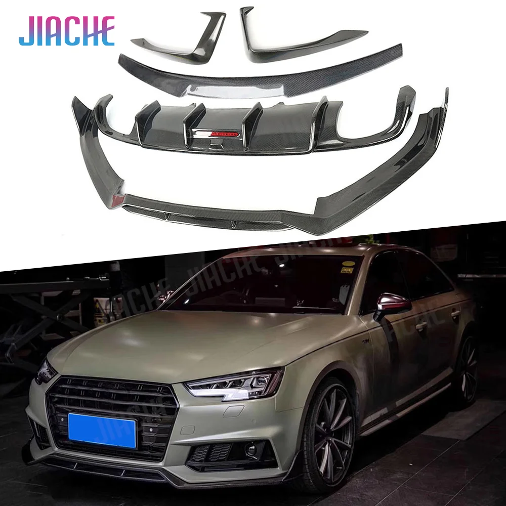 

For Audi A4 S4 B9 2017 2018 2019 Carbon Fiber Front Lamp Eyebrow Front Bumper Spoiler Rear Diffuser Rear Spoiler Body Kits FRP