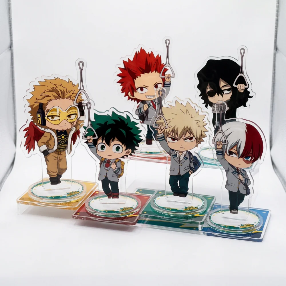 My Hero Academia Versão Ônibus Bakugo 10cm Figuras de Acrílico com Suporte Chaveiro Anime Colecionável Decoração de Mesa Presente para Fãs