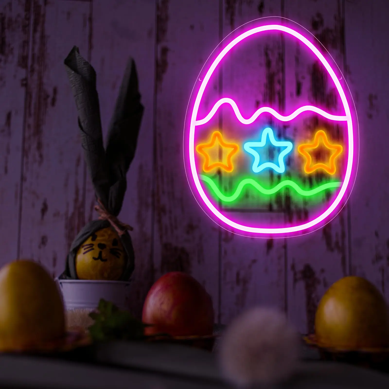 Dimmable LED Happy Easter Gifts Light for Wall Decor, USB Powerd Easter Star Eggs Neon Signs for Holiday,  Spring, Bunny