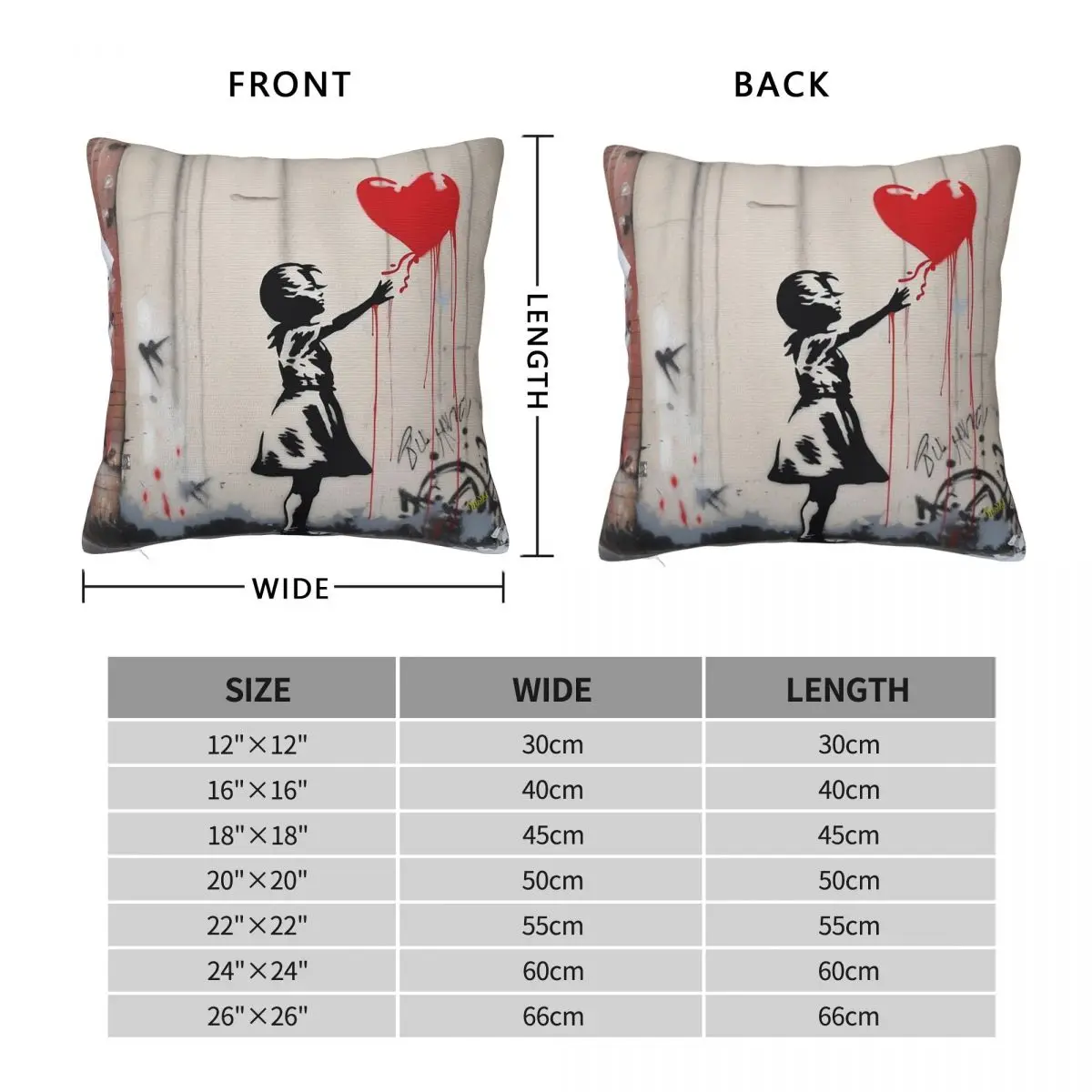 Banksy Girl With Balloon Square Pillowcase Polyester Linen Velvet Creative Zip Decorative Pillow Case Room Cushion Cover 18