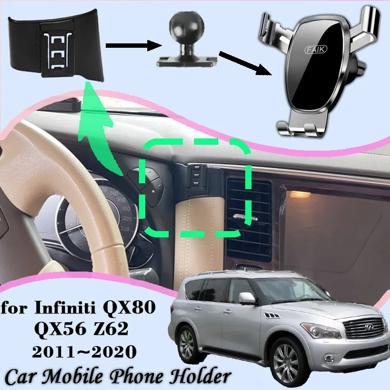 Car Mount for Infiniti QX80 QX56 Z62 2011~2020 Air Vent Auto Mobile Phone Holder Cellphone Bracket Gravity Stand Accessories