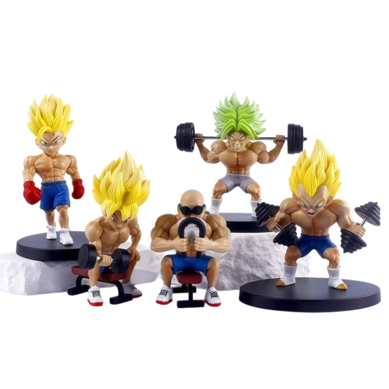5 Stück Dragon Ball Figuren, Super Saiyan, ausgefallene Statuen, Vegeta, Kame Sennin, Broly, dynamische Fitnesspuppe, Desktop-Dekoration, Spielzeug, Geschenk