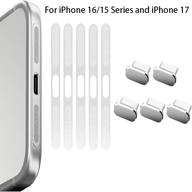 USB C Charging Port & Speaker Dust Cover Set for iPhone 16/15 Series and iPhone 17 Protector Caps Kit