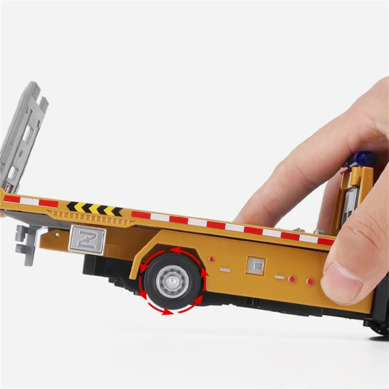 1/32 Alloy Traffic Road Rescue Car Model Diecast Metal Engineering Trailer Truck Wrecker Car Model Sound and Light Kids Toy Gift