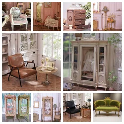 1/6 Miniature Furniture Floor Lamp Closet Vintage Clock File Cabinet Sofa Model Doll House Diy Accessories Miniature City Gift