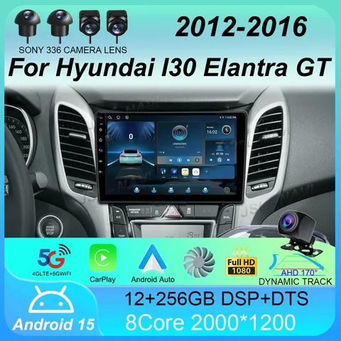 현대 i30 엘란트라 GT 2012 2013 2014 2015 2016용 안드로이드 15 카플레이 자동차용 카 라디오 GPS 네비게이션 멀티미디어 플레이어 4G 스테레오