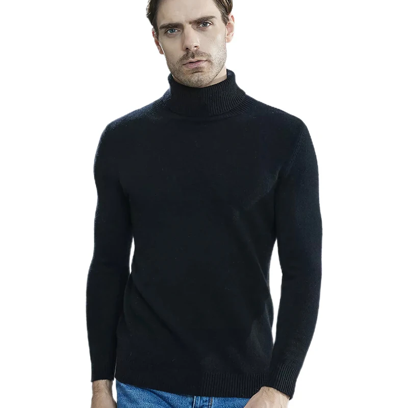 Suéteres de punto para hombre, suéter de cachemira, 100% de lana merina, cuello alto, jersey grueso de manga larga, jerséis para hombre para