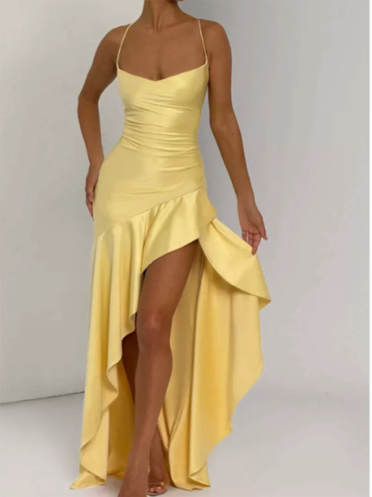 Mode elegante damesjurk zomer nieuwe sexy dames strapless backless gegolfde onregelmatige jurk vakantiefeest casual jurken gewaad - afbeelding 1