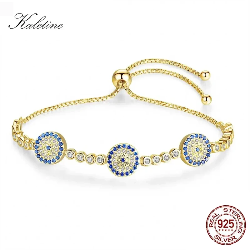 

Kaletine стерлингового серебра 925 пробы женский браслет от сглаза Lucky Hamsa мужской роскошный круглый браслет с голубыми глазами CZ кристалл теннисный браслет