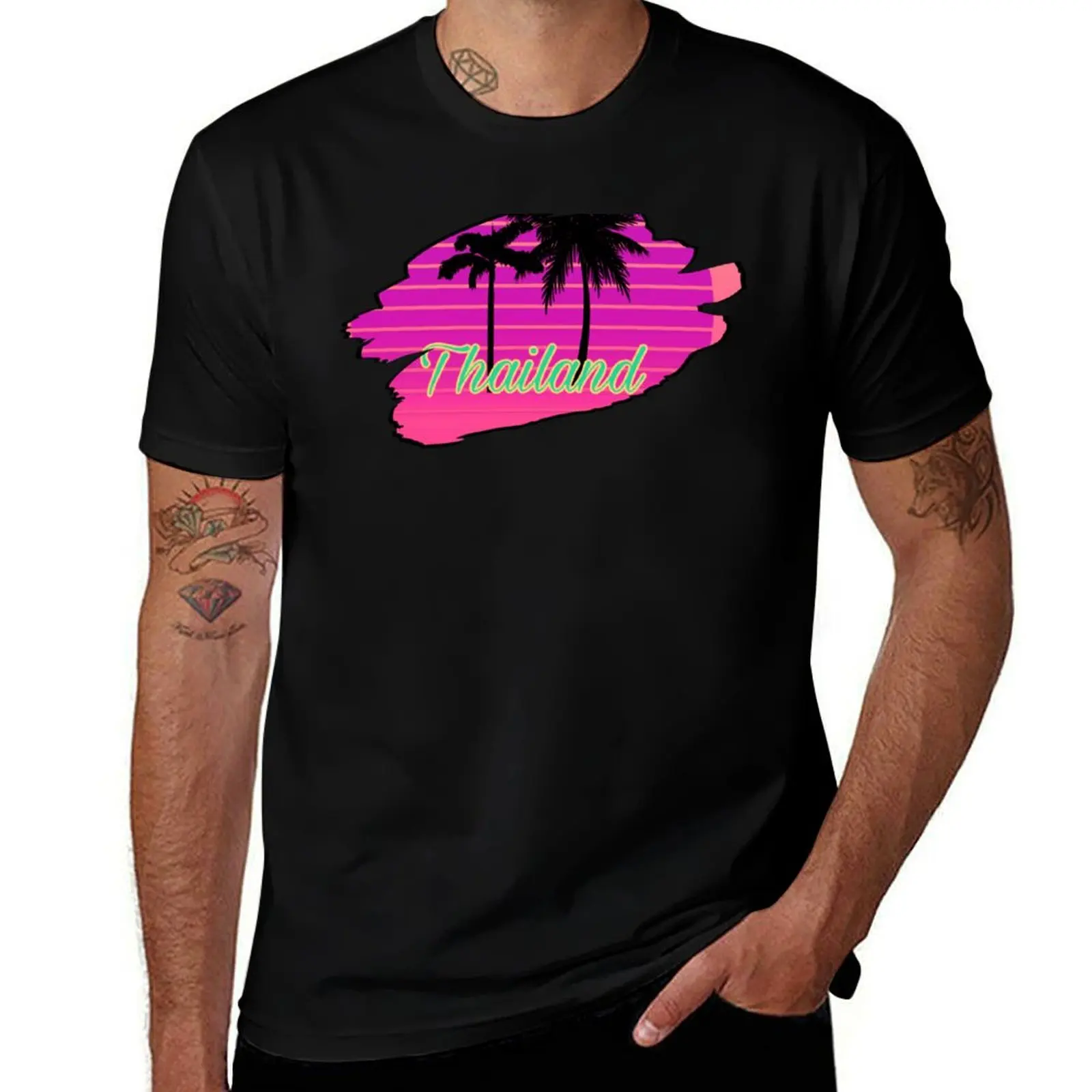 Thailand design with palm trees and sun for all tourists and travelers T-Shirt blacks boys whites plain black t shirts men