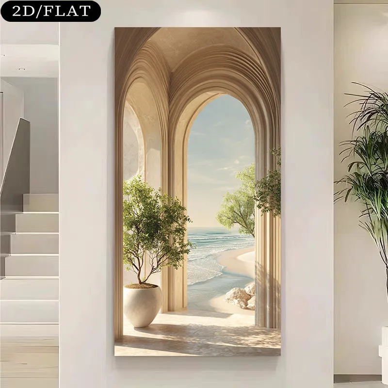 Toile sans cadre, décoration murale moderne et facile à appliquer, représentant un arc de mer – tableau de paysage côtier paisible, idéal pour un salon.