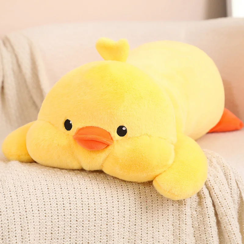 Juguete de Peluche de pingüino tumbado de gran tamaño, Animal relleno suave, pato amarillo, cojín para sofá, Peluche Kawaii, decoración de habitación, regalo de cumpleaños