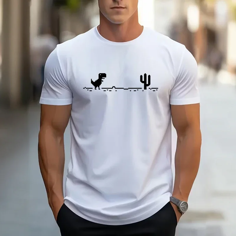 Herren-T-Shirt, Sommer, hochwertig, 100 % Baumwolle, Rundhalsausschnitt, kurzärmelig, Oberteil, männlich, Zuhause, Outdoor, Komfort, coole T-Shirts, lustiger Dinosaurier-Druck