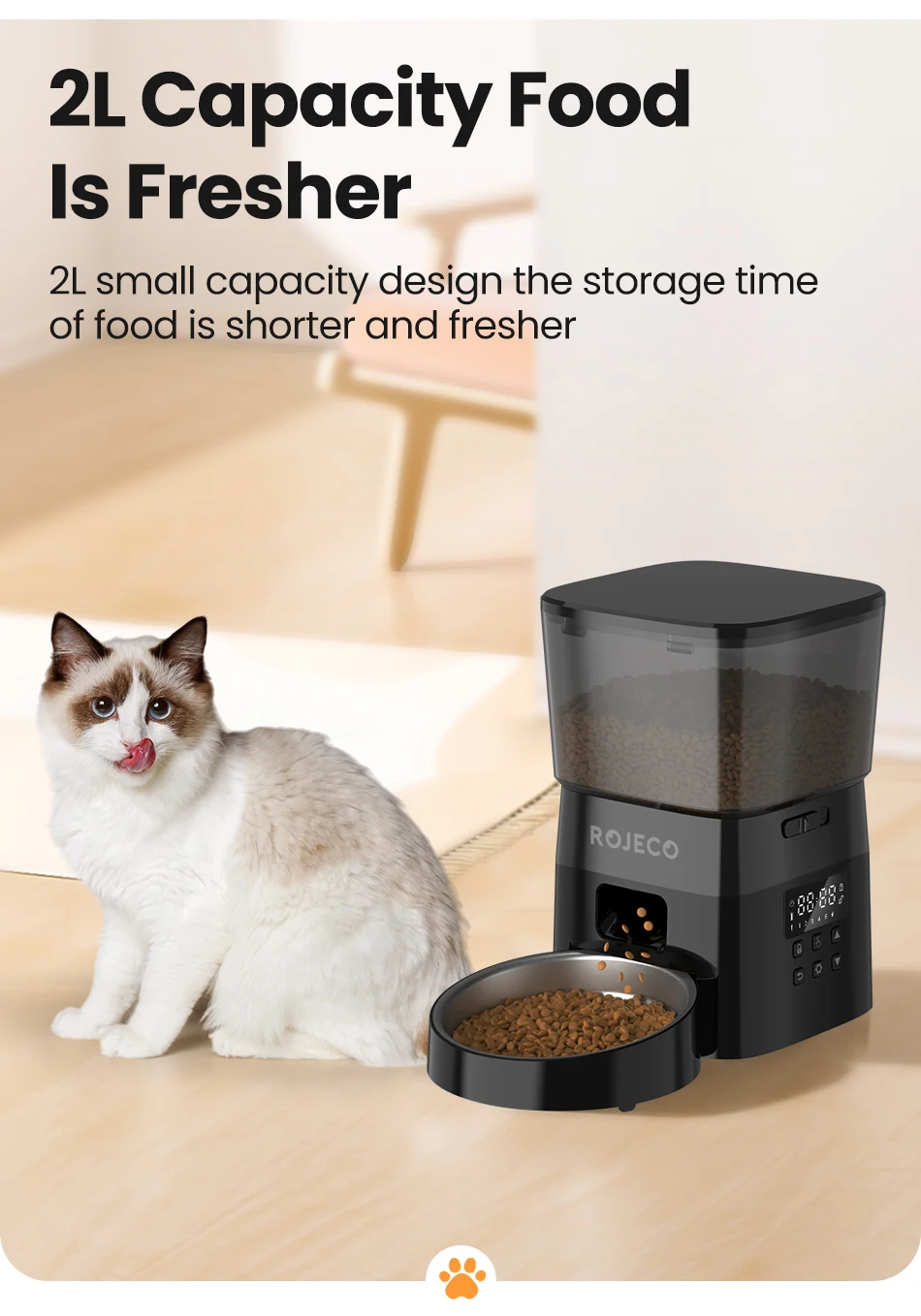 Automatic Pet Feeder 2L – Button-Control Dry Food Dispenser
