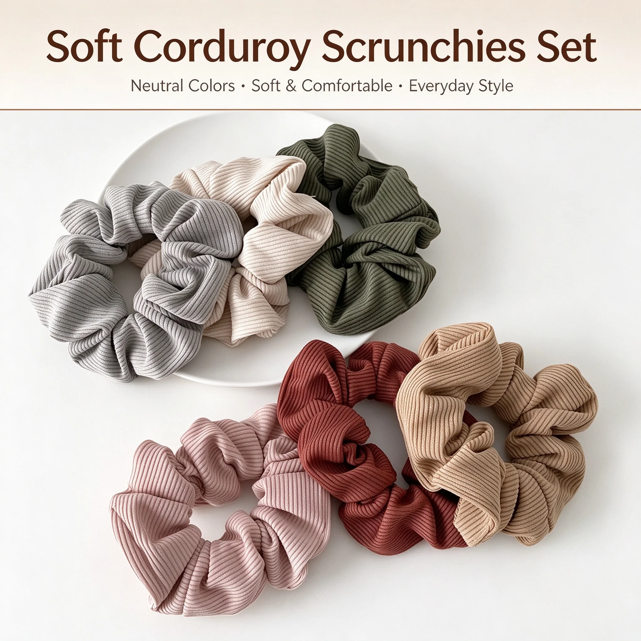 Ribbed Solid Color Scrunchies Soft Fabric Elastic Hair Ties Vintage Neutral Color Ponytail Holder Women Daily Hair Accessories