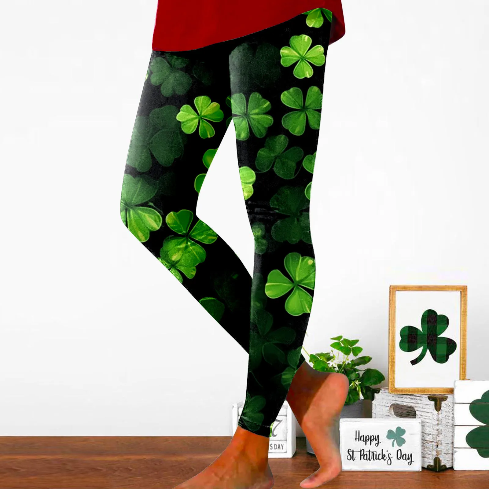 

St. Patrick's Day Women Print Tights Leggings Control Yoga Sport Leggings For Women High Graphic Green Carnival Festival