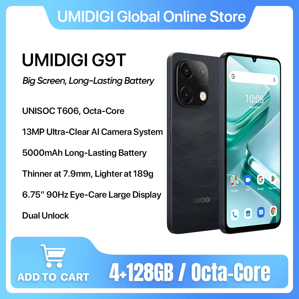 UMIDIGI G9T Android 14 Smartphone 6.75 ” 90Hz 8GB(4+4GB Extended) RAM 128GB ROM UNISOC T606 AI Camera 5000mAh Phone смартфон