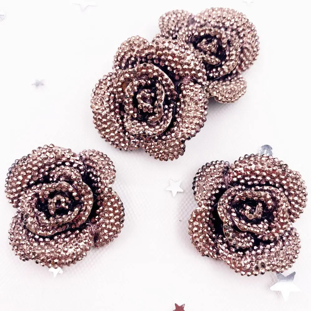 Glitter Resin 3D Diamond Flower Flatback Cabochon Stone Rose Figurines 4PCS DIY Bow Decor Scrapbook Home Accessories Crafts OL00