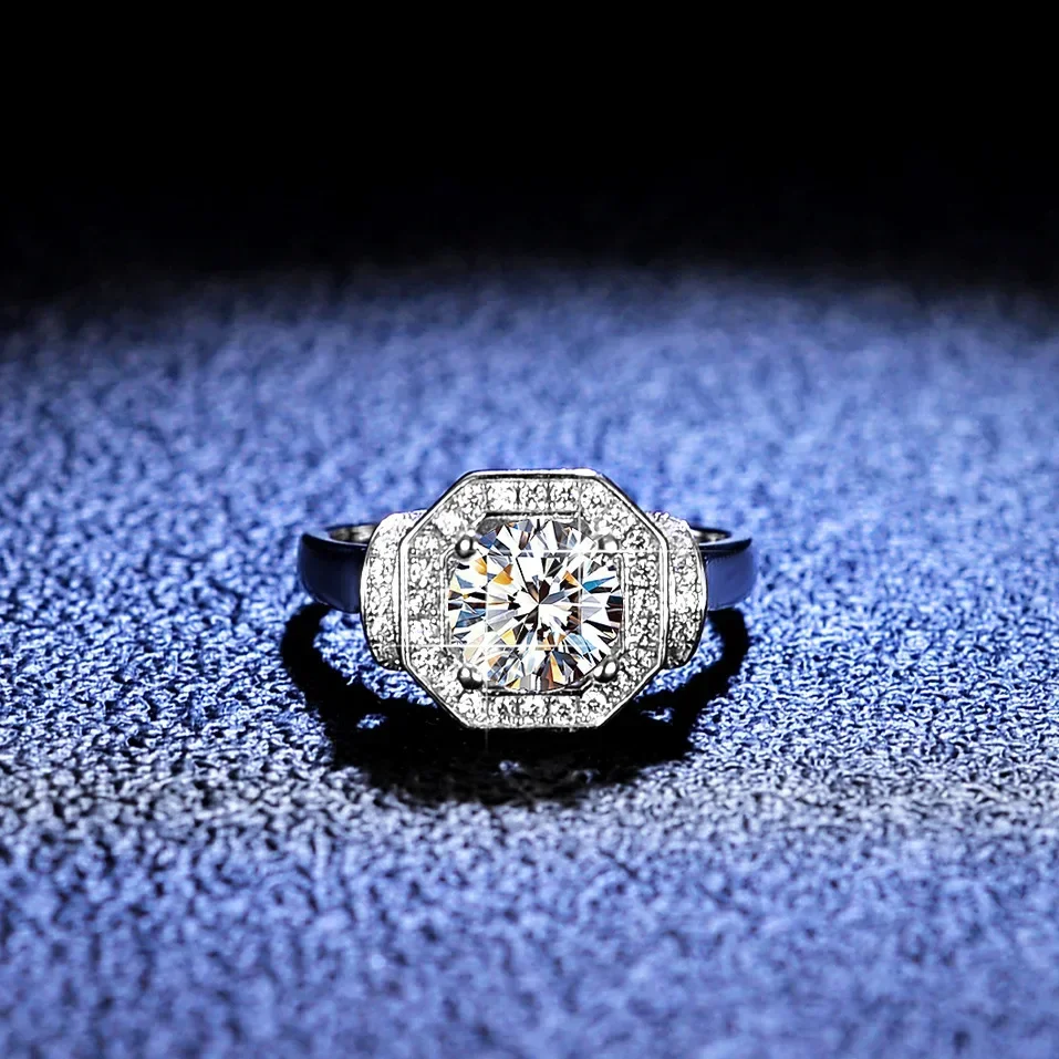 White Gold Platinum PT950 Women Ring 1CT Real Diamond Engagement Ring For Women Lovely Birthday Gift For Girl With Box