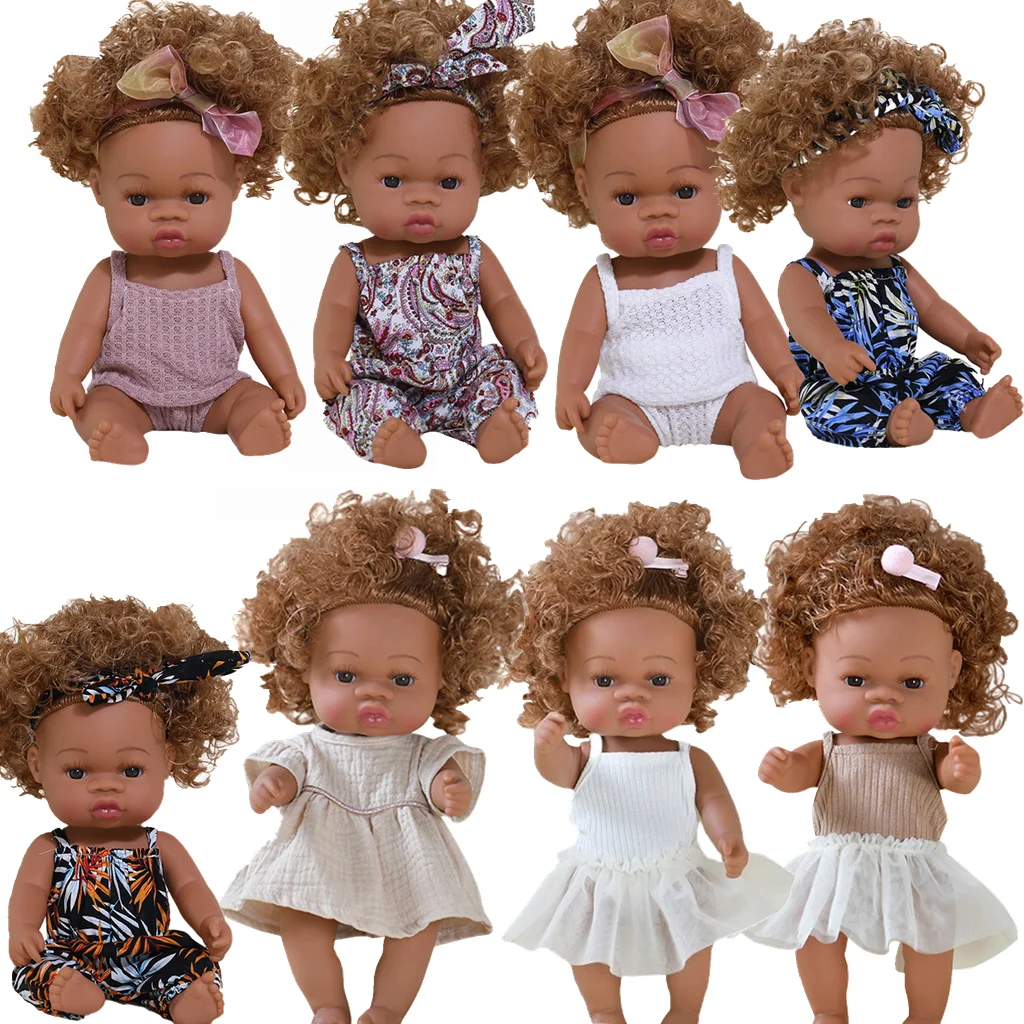 13Inch African American Doll Brown Skin Reborn Baby Dolls Finished Newborn With Rooted Hair Handmade Doll Toy Gift For Girls