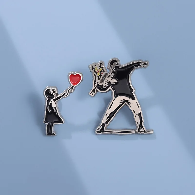 Classic Banksy Art Design Brooch Enamel Pin Red Balloon Girl Flower Thrower Boy Badge Decoration Lapel Fashion Jewelry Wholesale