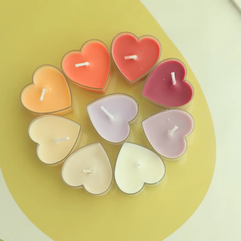 10pcs heart-shaped candle plant aroma is suitable for birthday party proposal arrangement,  heating and boiling tea wax for 4h