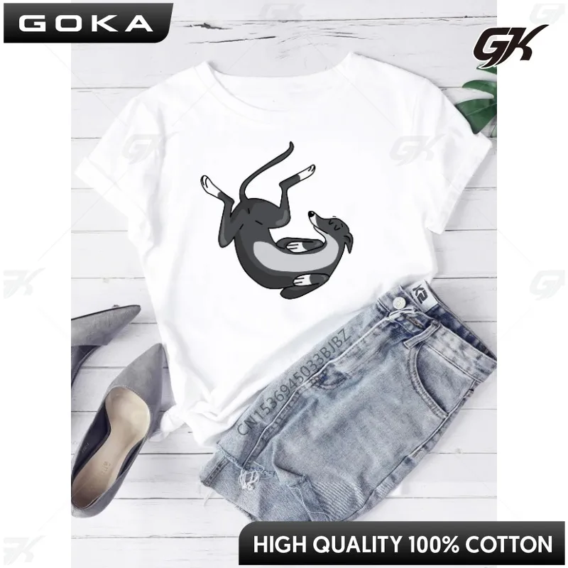 Greyhound Dog  Women Funny Print Ladies T-shirt Girl Y2K Basis O-collar White Shirt Short