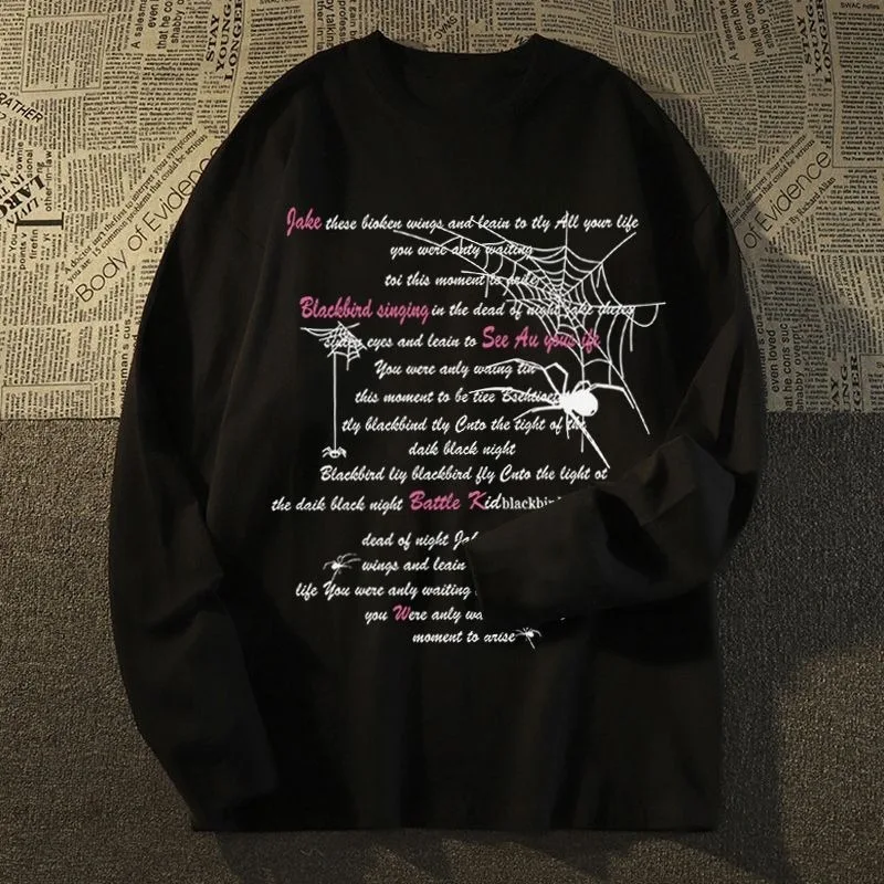 

ZAZOMDE 2025 Новая хлопковая футболка унисекс High Street с длинными рукавами, винтажная свободная удобная футболка из плотной ткани, уличная одежда в стиле ретро