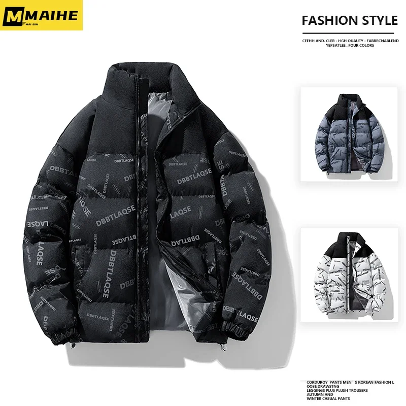 Normcore Men\'s Winter Jacket Thickened Plus-size padded cotton Coat Vintage street wear Standing collar Warm parka Men\'s fashion