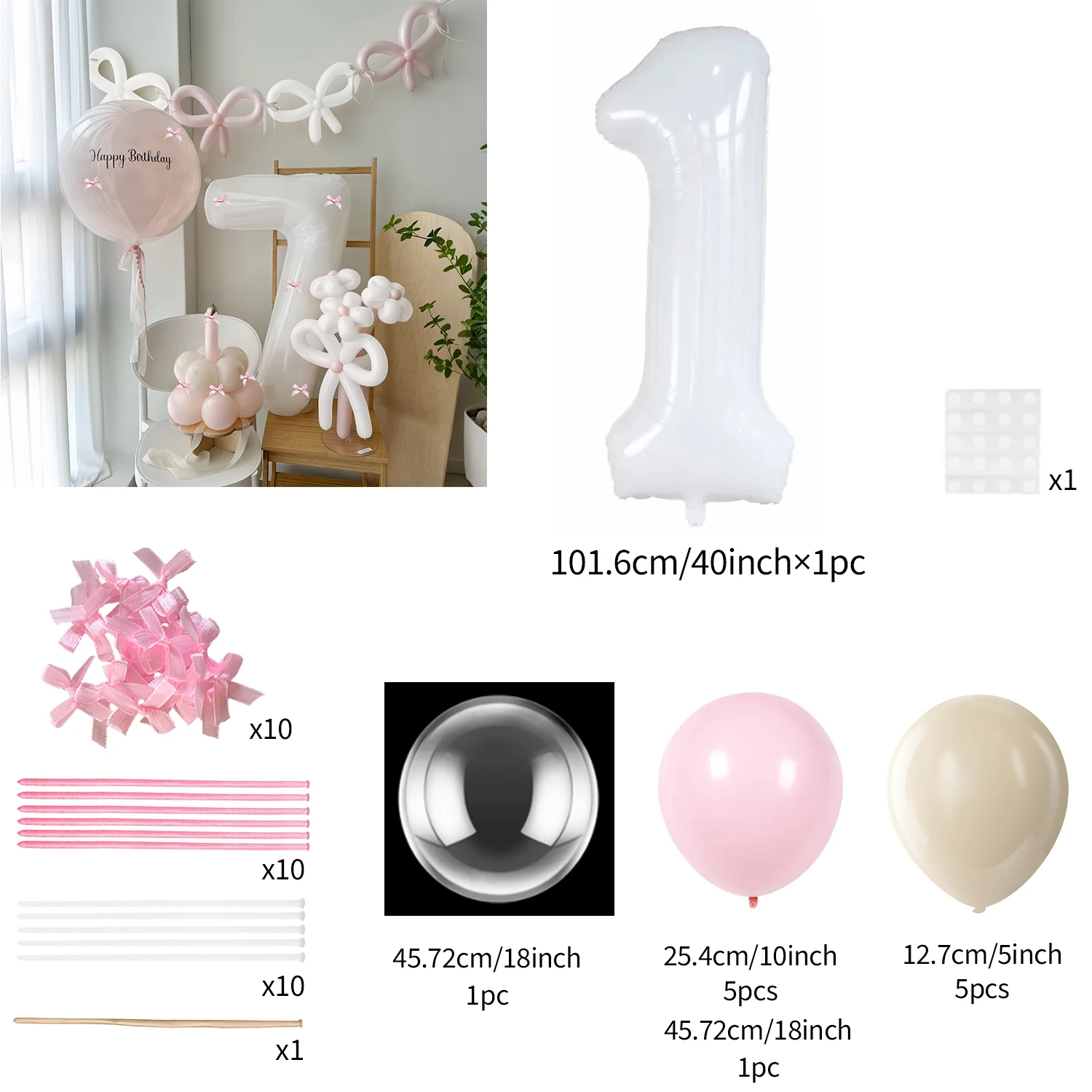 45 sztuk różowy piasek biały balon biały balon z folii aluminiowej zestaw długich balonów, różowy motyl, urodziny, rocznica 0-9 — zdjęcie 6