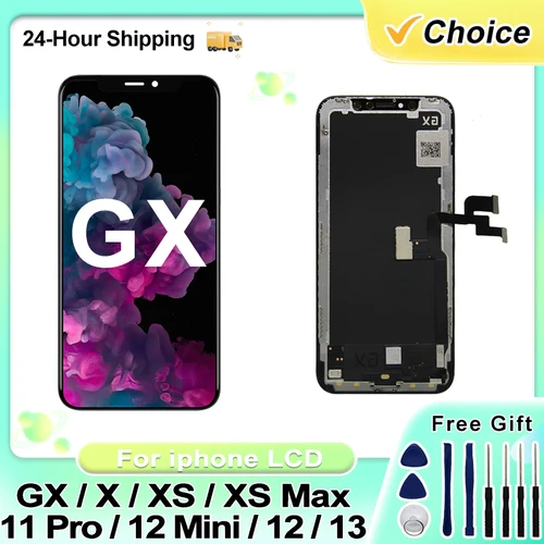 AAA + GX AMOLED 스크린, 아이폰 X XS Max XR 11 12 Pro Max 12Mini LCD 디스플레이 교체 부품, 3D 터치 스크린 디지타이저 어셈블리