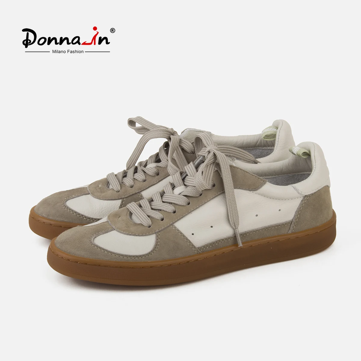 Donna-in Casual Sneakers Women large size 42 43 Lace up Cow Suede Leather Female Flats Vulcanized Shoes Comfort Rubber Sole