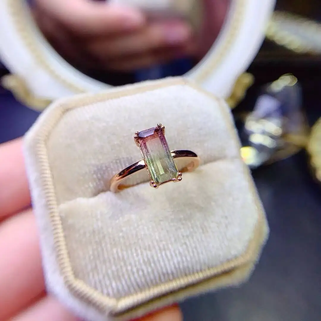

KJJEAXCMY New Jewelry Natural Women's Tourmaline Ring 925 silver inlay Colorful and splendid Crystal pure fire flash explosion