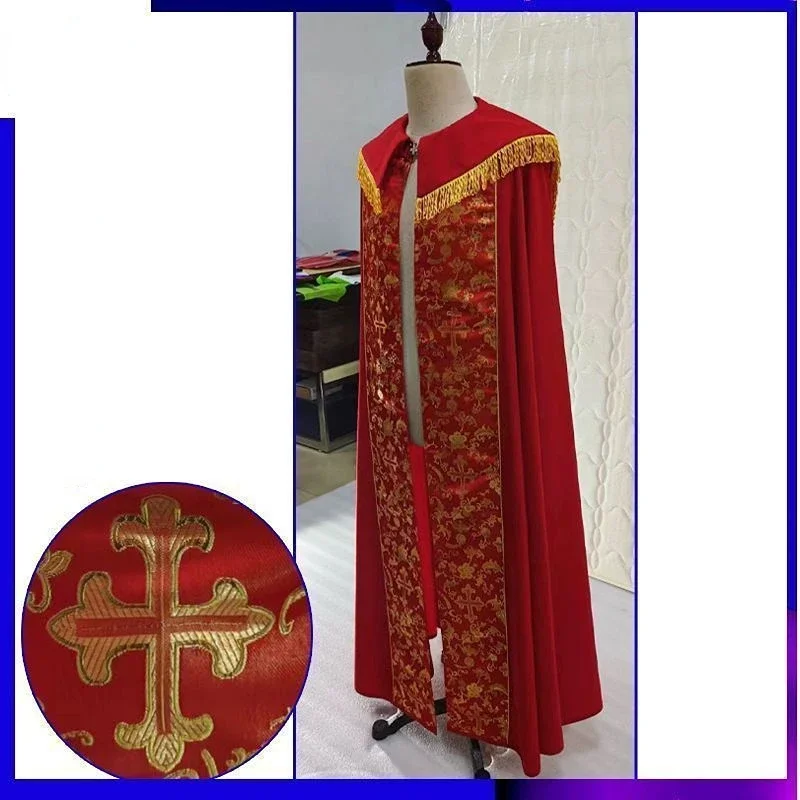 Cope Red Roman Catholic Church Bishop Liturgical Vestment Embroidery Anglican Clergy Cape Cappa Choralis Choir Mantle