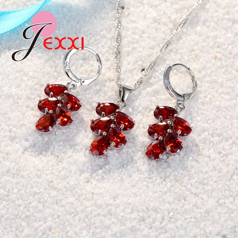 Fine Jewelry Sets New Fashion 925 Sterling Silver 5 Colors Crystal CZ Crystal Necklace Earrings Jewellery Set For Women