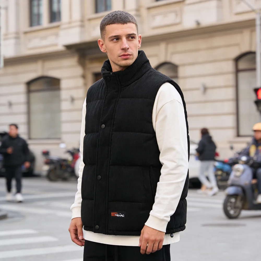 Winter Men's Warm Padded Vest Fashion Man Stand Collar Thermal Sleeveless Jackets Outdoor Men Corduroy Waistcoats Clothing