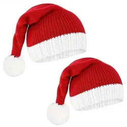 2024 Knitted Christmas Hat Cute Pompom Adult Kids Soft Beanie Santa Cap New Year Party Dress Up Hats Children Festival Gifts