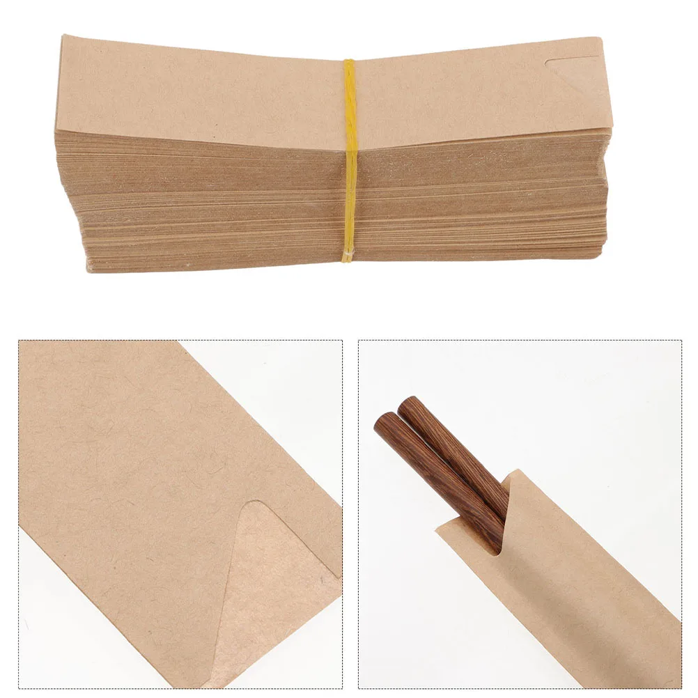 

300pcs Waterproof Chopstick Sleeves 31x150mm Kraft Paper Disposable Bags Hygiene Food Packing Travel Restaurant Use Storage