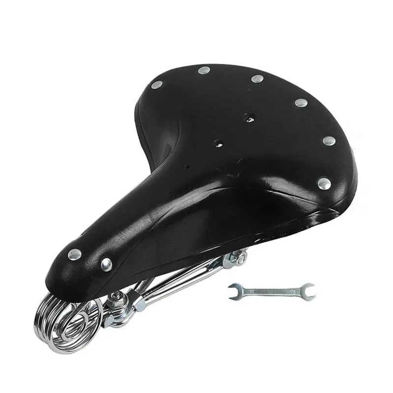 for Bicycle Cowhide Saddle Real Three-Spring Seat Cushion Retro Leather Seat with Bag Bike Accessories