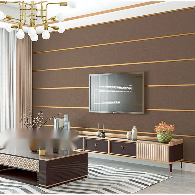 Suede Velvet Wallpaper Simple European Modern Minimalist Vertical Stripe Living Room TV Background Wallpaper Papel De Parede