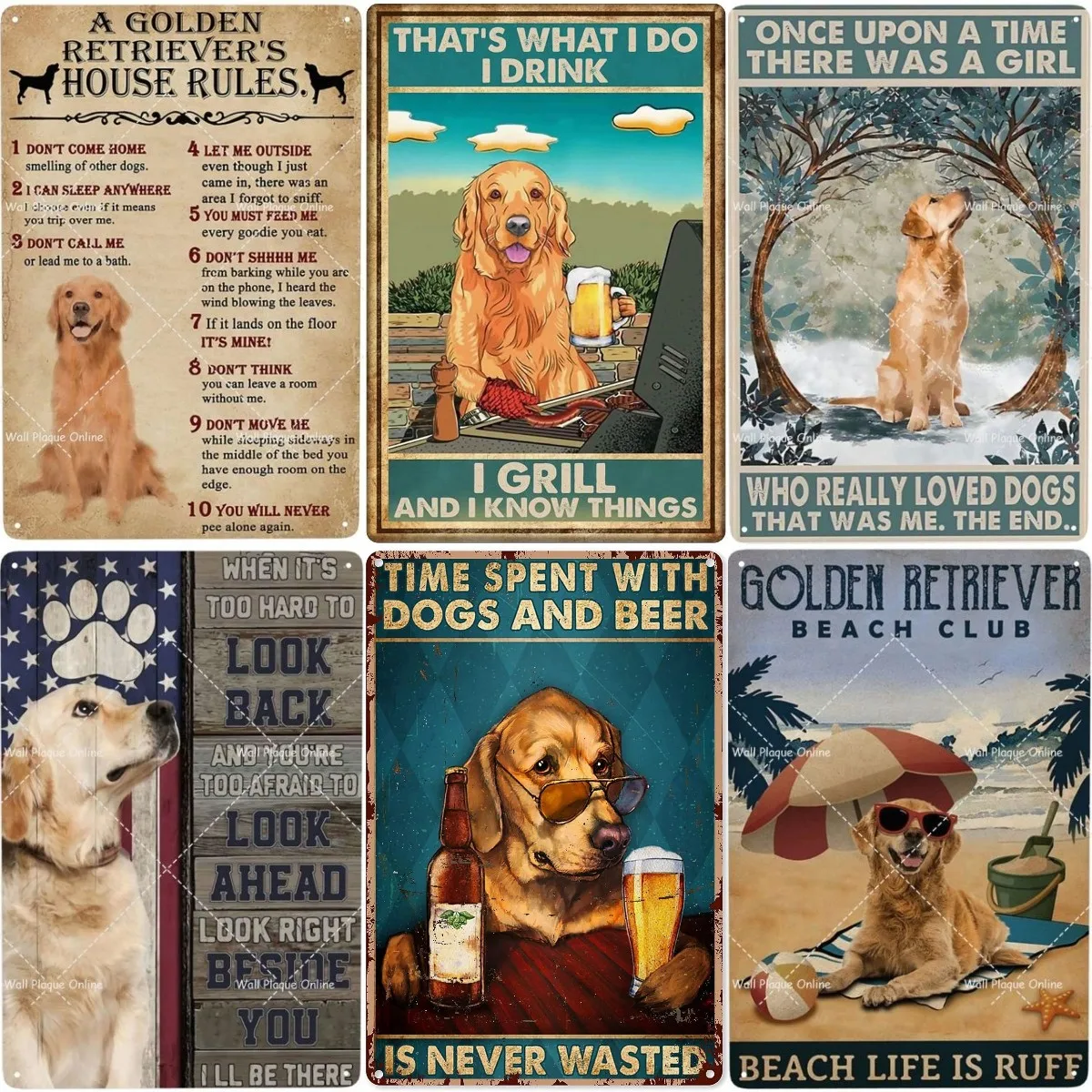 Lustige Metall Zeichen Golden Retriever Haus Regeln Retro Zinn Zeichen Poster Wand Kunst für Land Bauernhaus Garten Wohnkultur Plaque geschenk