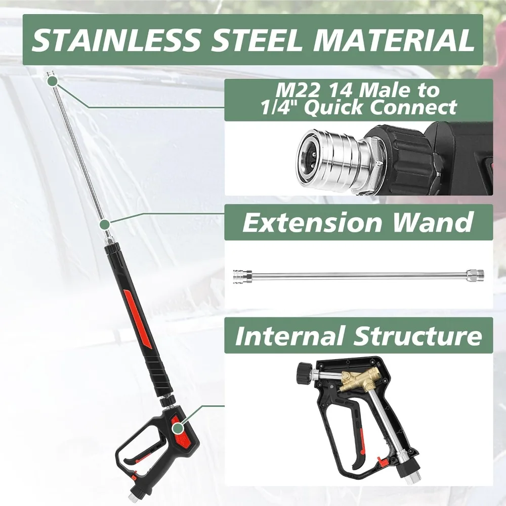 

Pressure Washer Gun 5000 PSI 12 GPM High Pressure Washer Gun with Stainless Steel Extension Wand M22 14 to 1 4 Quick Connect