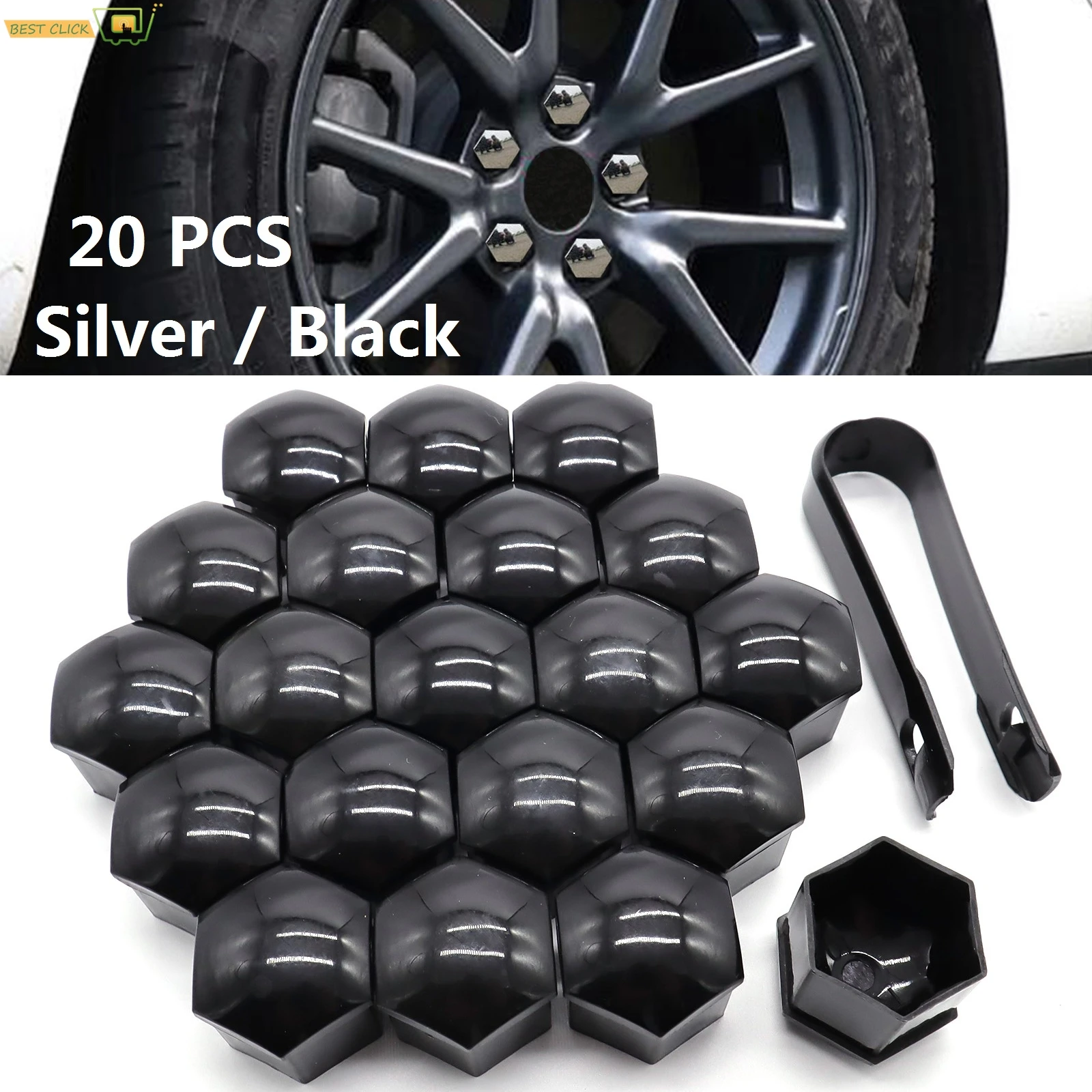 20PCS Silver Chrome Wheel Nut Caps 21mm Anti-Rust Tyre Hub Screw Covers For Car Auto