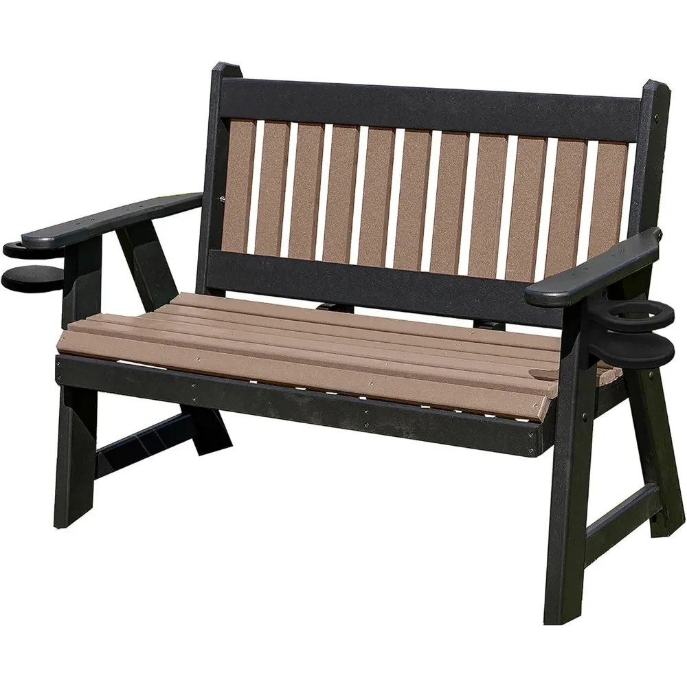 

Amish Craftsmanship 3-Person 5FT Plastic Lumber Wood Bench with Cupholders Made in USA HDPE with No wood fibers Memorial Patio O