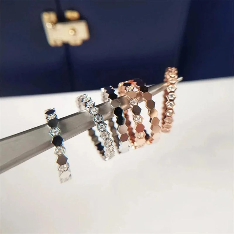 RAKOL  New Fashion 3 PCs Honeycomb Rings Set For Women Round Zircon Rose Gold Color Finger Ring Wedding Engagement Jewelry