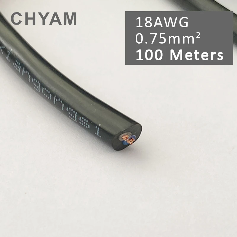 

100 Meters 2 Core Pins RVV Black Cable 18AWG 0.75mm2 Copper Wiring Control Signal Wire Insulated Multi-core Shielded